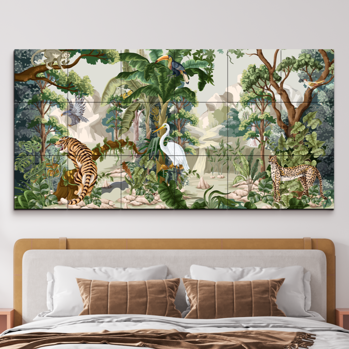 Vintage Hand Painted wall hanging jungle good Themed 3 tiles