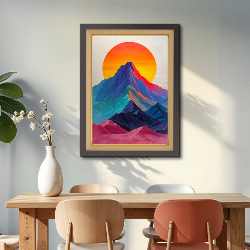 Sun Rising And Mountains Wood Print Wall Art 18x23 Inches