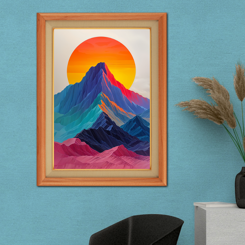 Sun Rising And Mountains Wood Print Wall Art 18x23 Inches