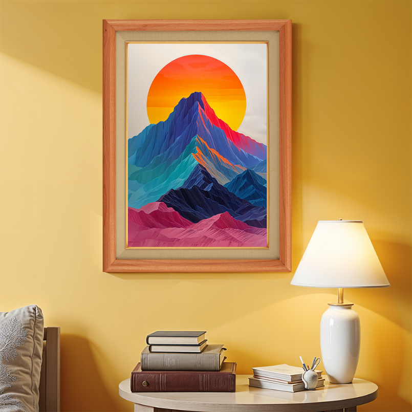 Sun Rising And Mountains Wood Print Wall Art 18x23 Inches