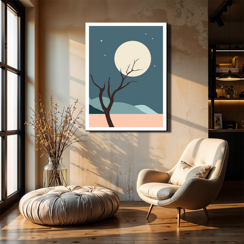 Night Boho Beige Wood Print Wall Art