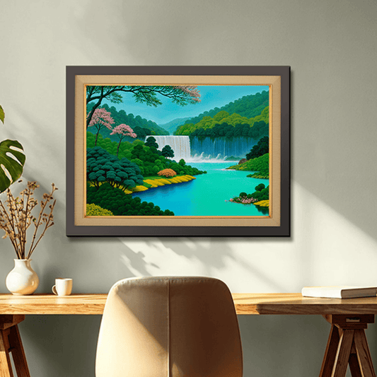 Nature With Waterfall Landscape Wood Print Wall Art 23x17.5 Inches