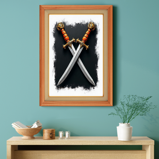 Two Swords Vectors Vintage Wood Print Wall Art 18x23 Inches