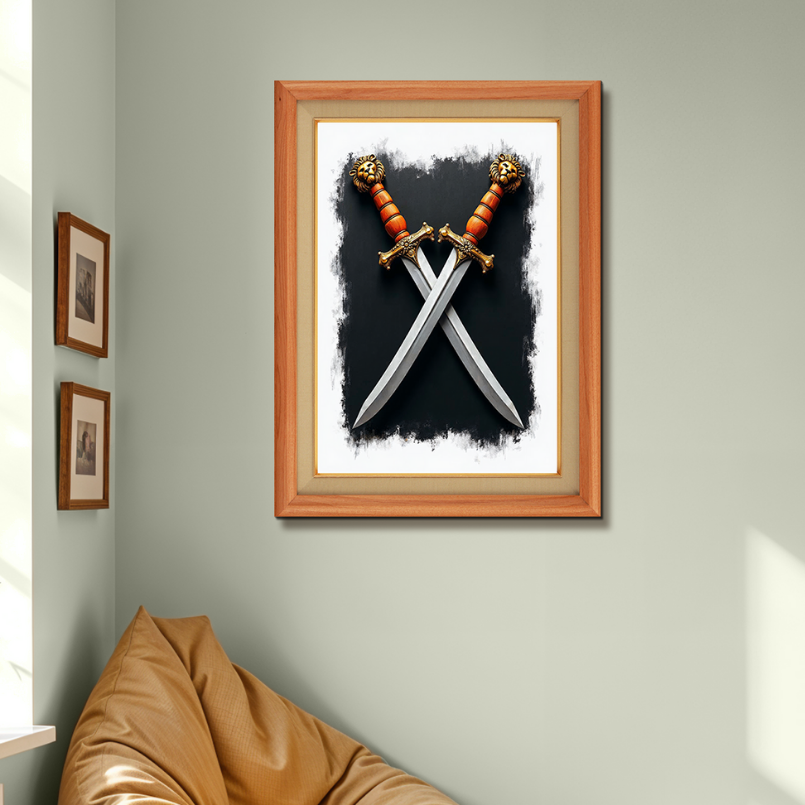 Two Swords Vectors Vintage Wood Print Wall Art 18x23 Inches