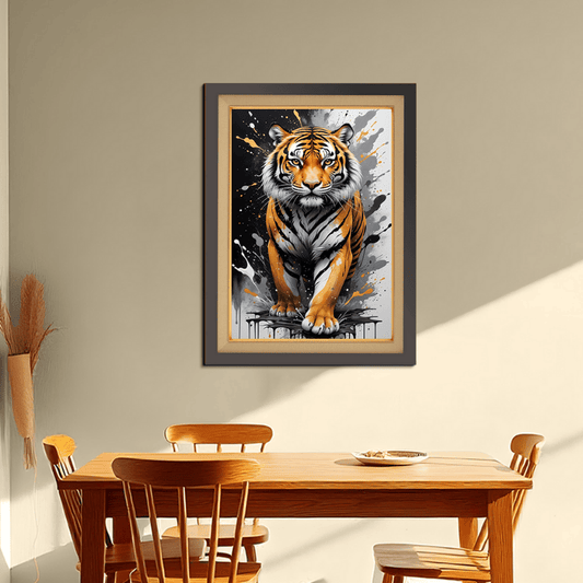 Tiger With Splash Colors Wood Print Wall Art 18x23 Inches