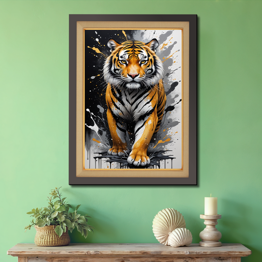 Tiger With Splash Colors Wood Print Wall Art 18x23 Inches