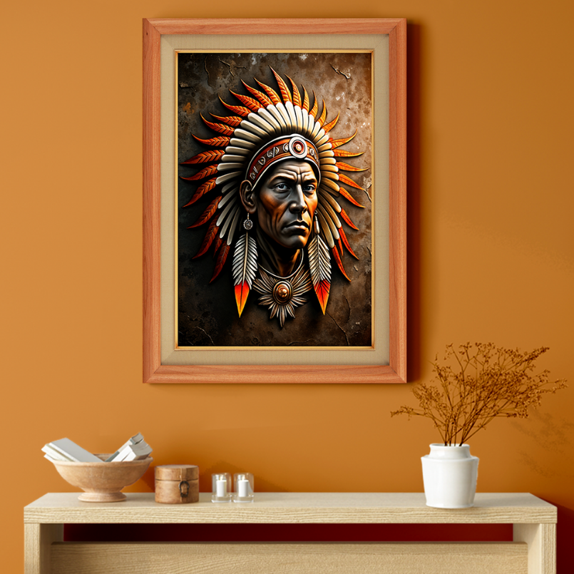 Old Chief of The Indian Tribe Wood Print Wall Art 18x23 Inches