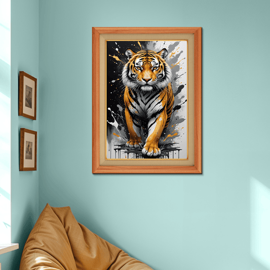 Tiger With Splash Colors Wood Print Wall Art 18x23 Inches