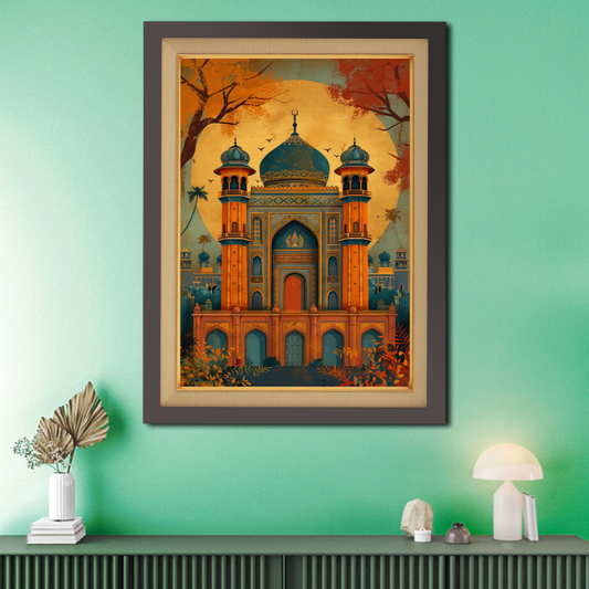 Ancient Mughal Architecture Mehal  Wood Print Wall Art 18x23 Inches