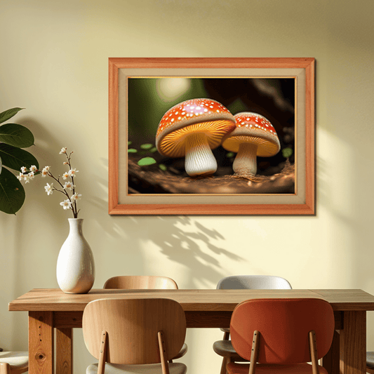 Mushrooms Nature Wood Print Wall Art 23x17.5 Inches