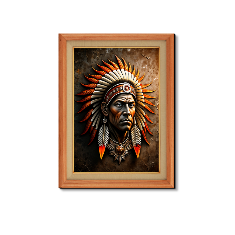 Old Chief of The Indian Tribe Wood Print Wall Art 18x23 Inches