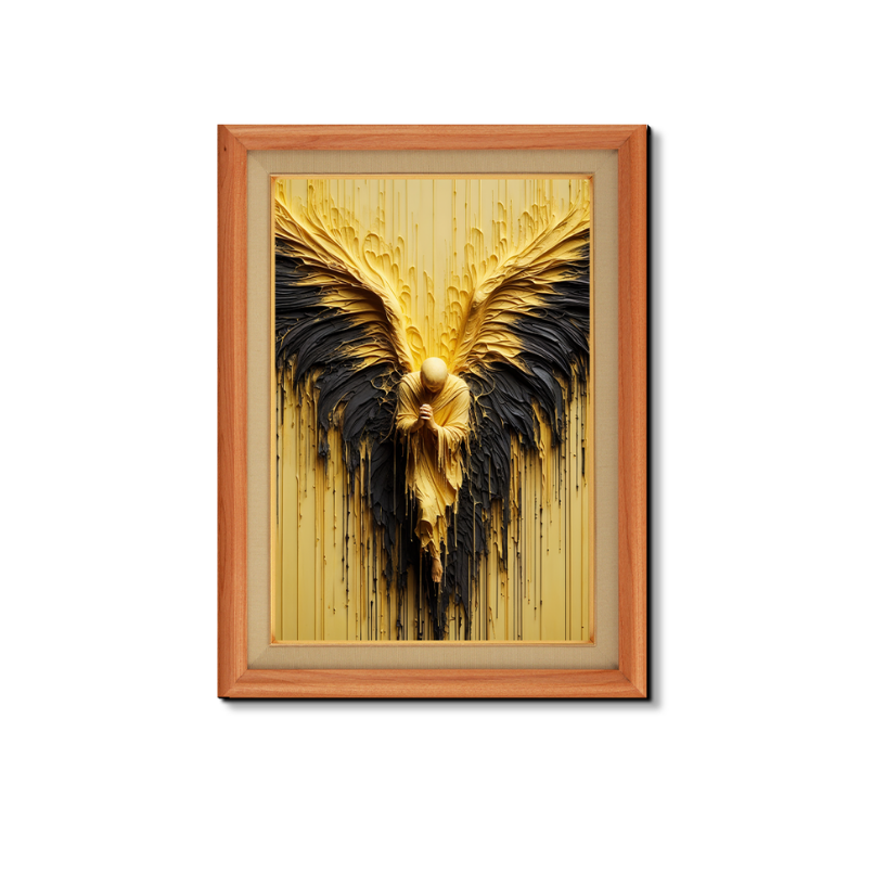 Golden Angel Abstract Wood Print Wall Art 18x23 Inches