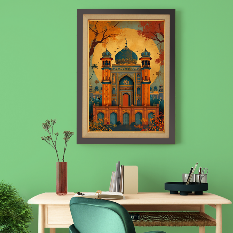 Ancient Mughal Architecture Mehal  Wood Print Wall Art 18x23 Inches