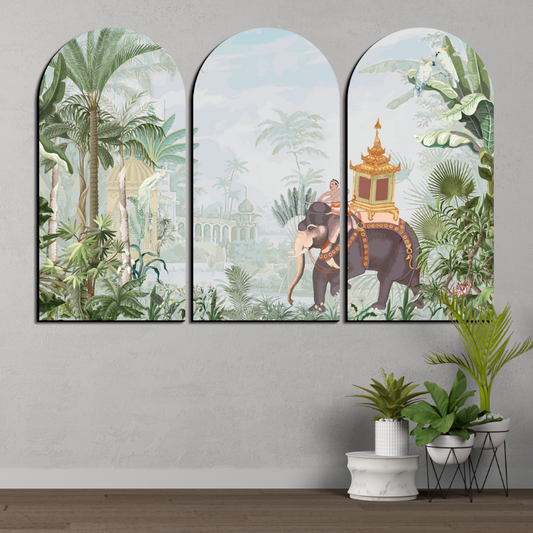 Set of 3 Royal Elephant Luxurious Wood Print Wall Art