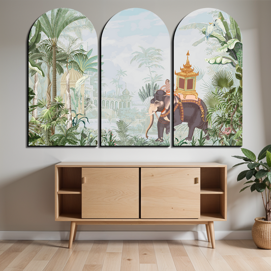 Set of 3 Royal Elephant Luxurious Wood Print Wall Art