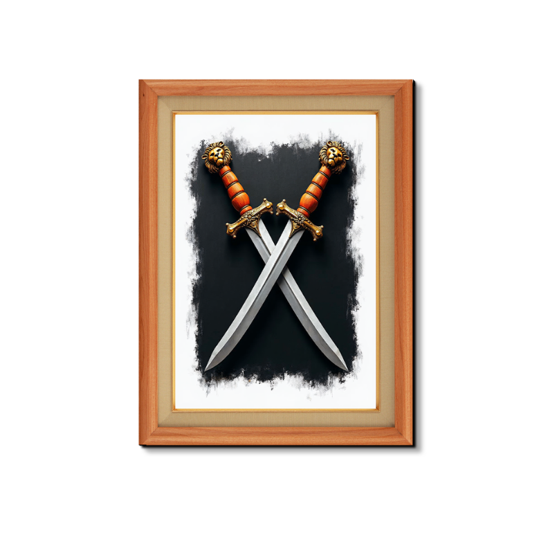 Two Swords Vectors Vintage Wood Print Wall Art 18x23 Inches