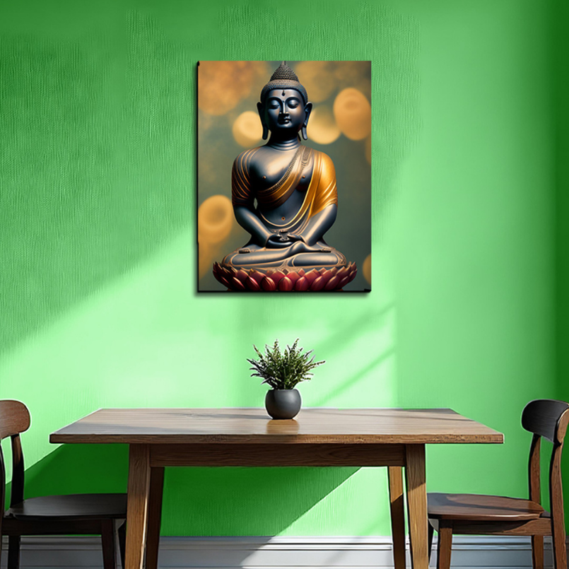 Buddha Meditating in Lotus Wood Print Wall Art