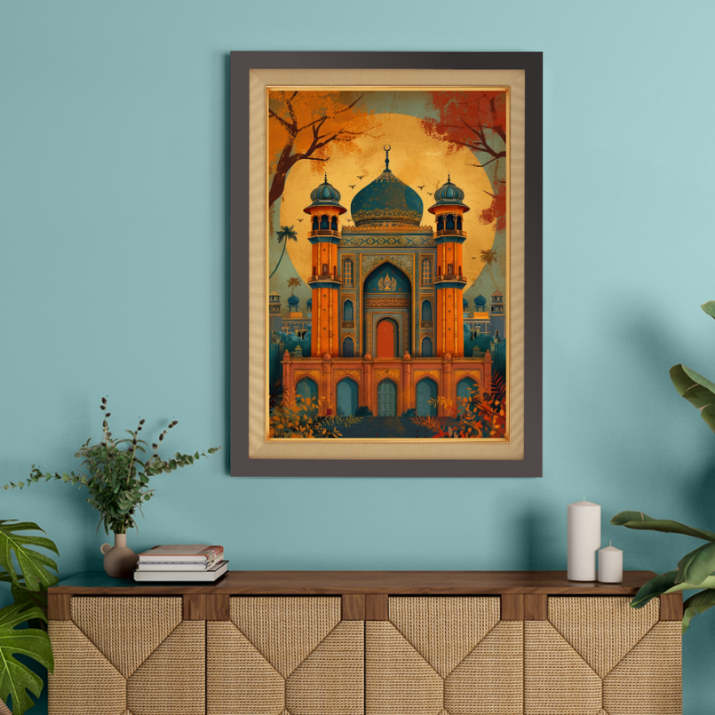 Ancient Mughal Architecture Mehal  Wood Print Wall Art 18x23 Inches