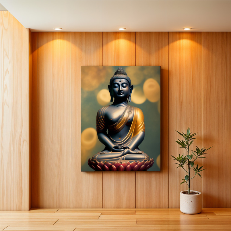 Buddha Meditating in Lotus Wood Print Wall Art