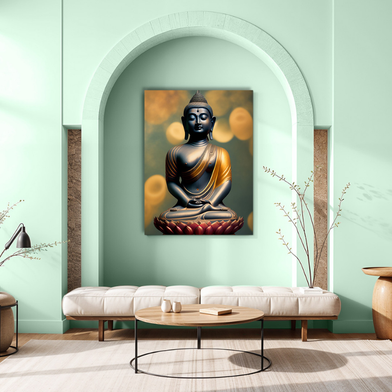 Buddha Meditating in Lotus Wood Print Wall Art