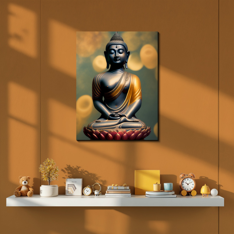 Buddha Meditating in Lotus Wood Print Wall Art