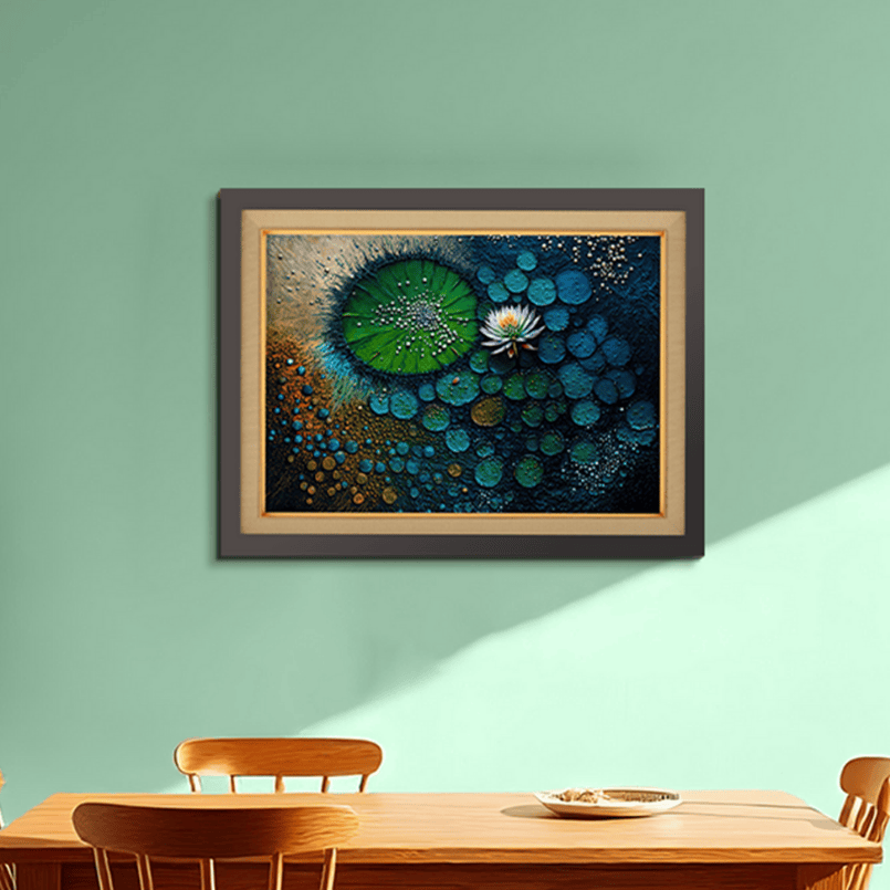 Pointillism Top View Japanese Zen Garden Pond Lilly Wood Print Wall Art 23x17.5 Inches