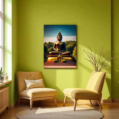 Buddha Meditating in Mountains Wood Print Wall Art