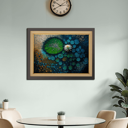 Pointillism Top View Japanese Zen Garden Pond Lilly Wood Print Wall Art 23x17.5 Inches