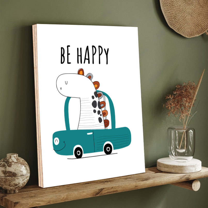 Be Happy Wood Print Wall Art