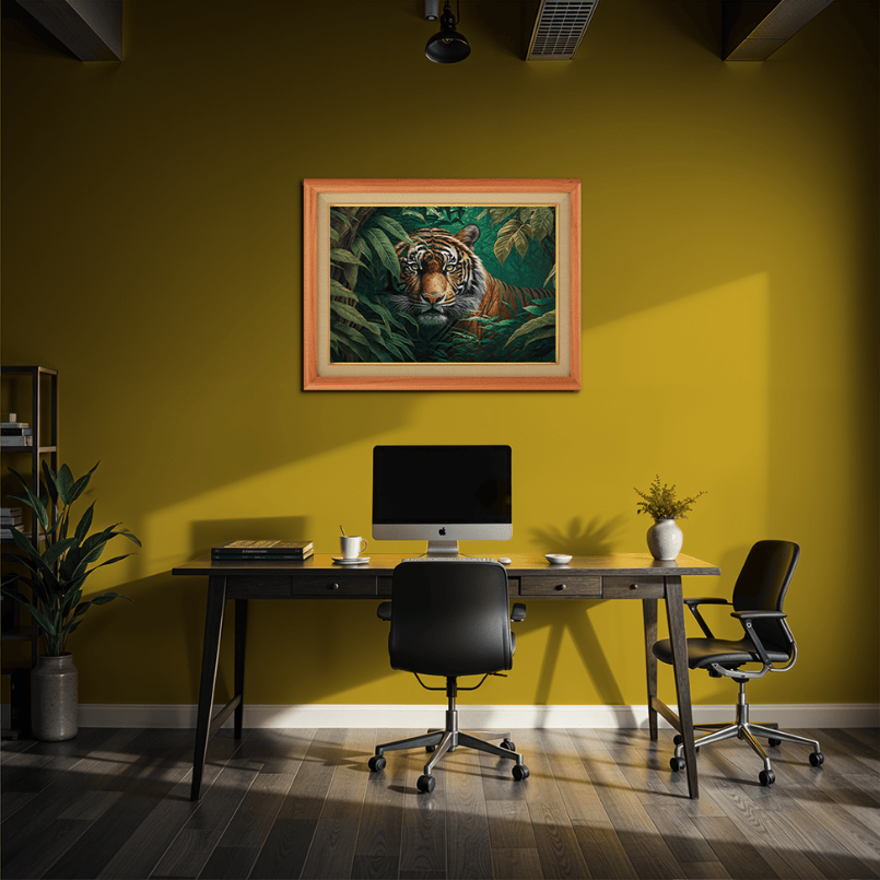 Bengal Tiger Staring In Tropical Rainforest Wood Print Wall Art 23x17.5 Inches