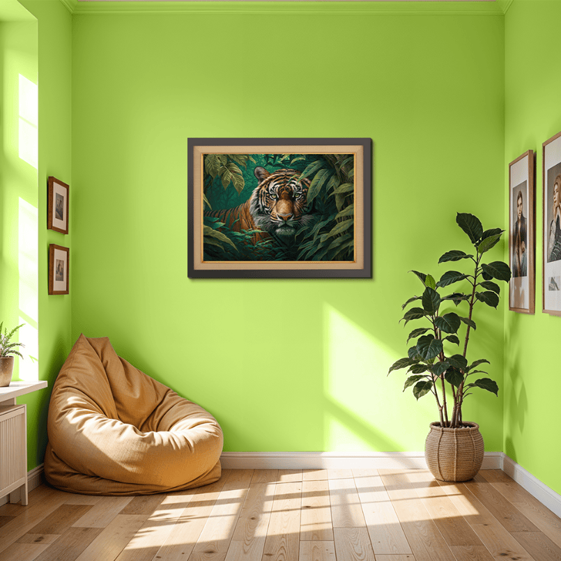 Bengal Tiger Staring In Tropical Rainforest Wood Print Wall Art 23x17.5 Inches