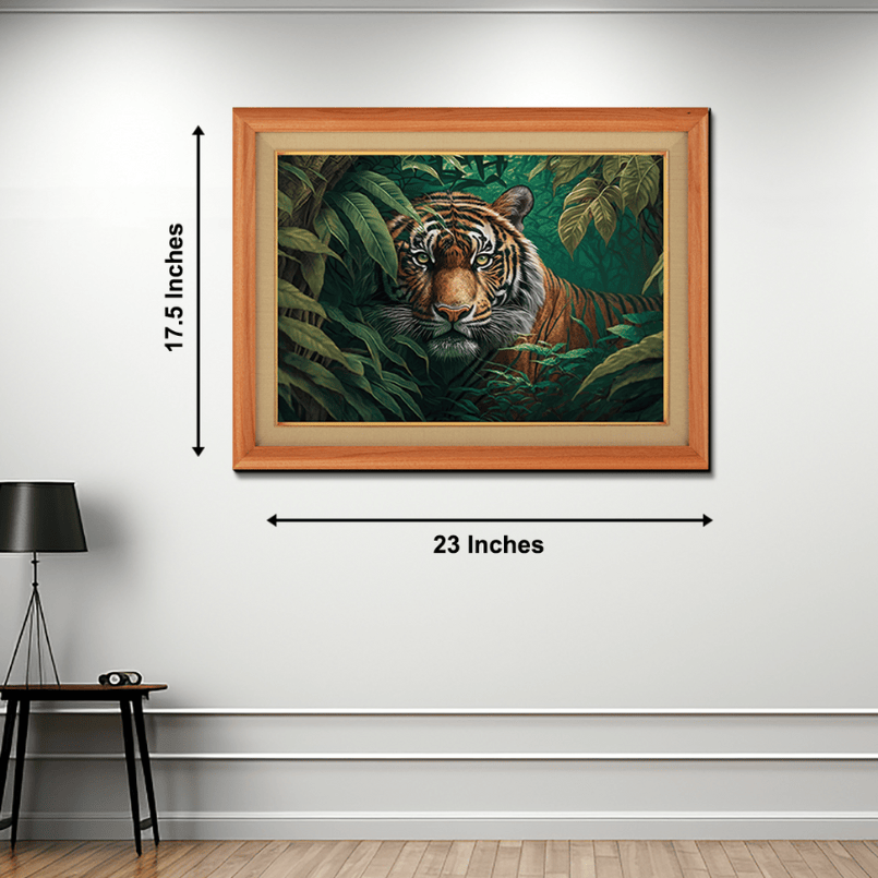 Bengal Tiger Staring In Tropical Rainforest Wood Print Wall Art 23x17.5 Inches