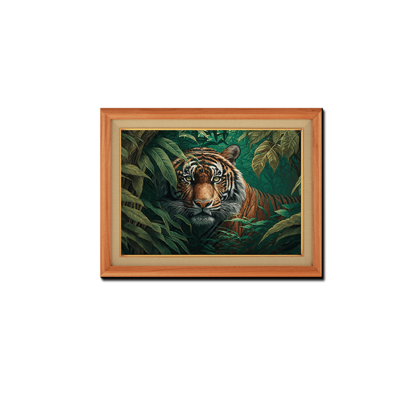 Bengal Tiger Staring In Tropical Rainforest Wood Print Wall Art 23x17.5 Inches