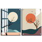 Tree, Sun and Moon Abstract Wood Print Wall Art Set of 2