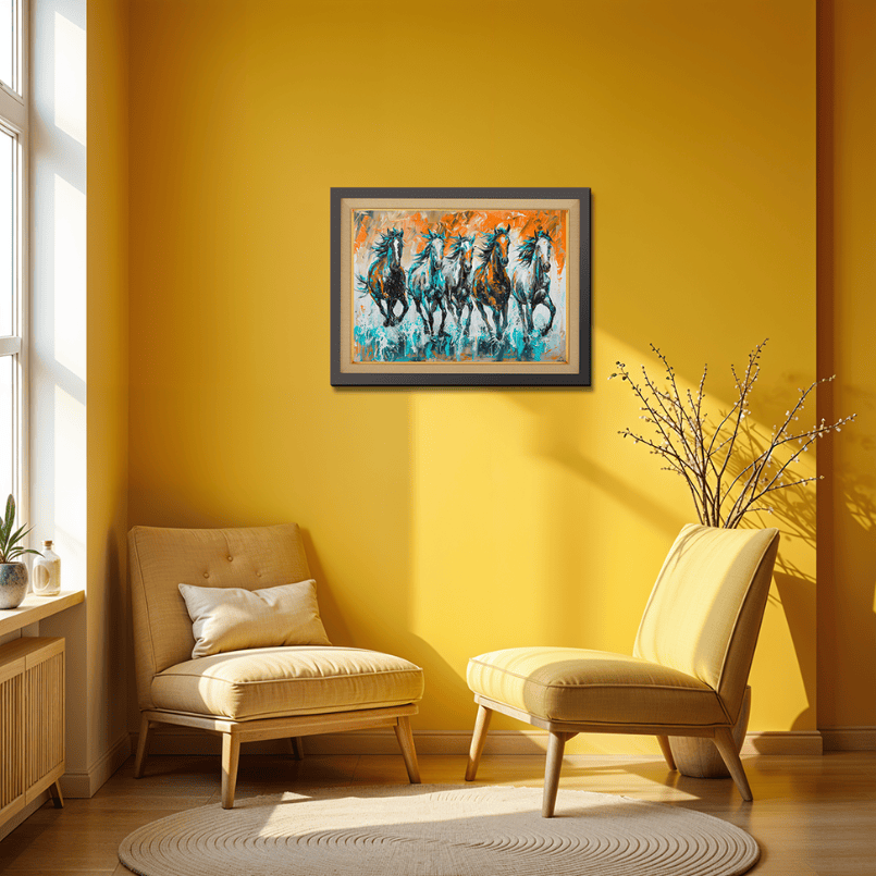 Acrylic Color Five Majestic Horses Wood Print Wall Art 23x17.5 Inches