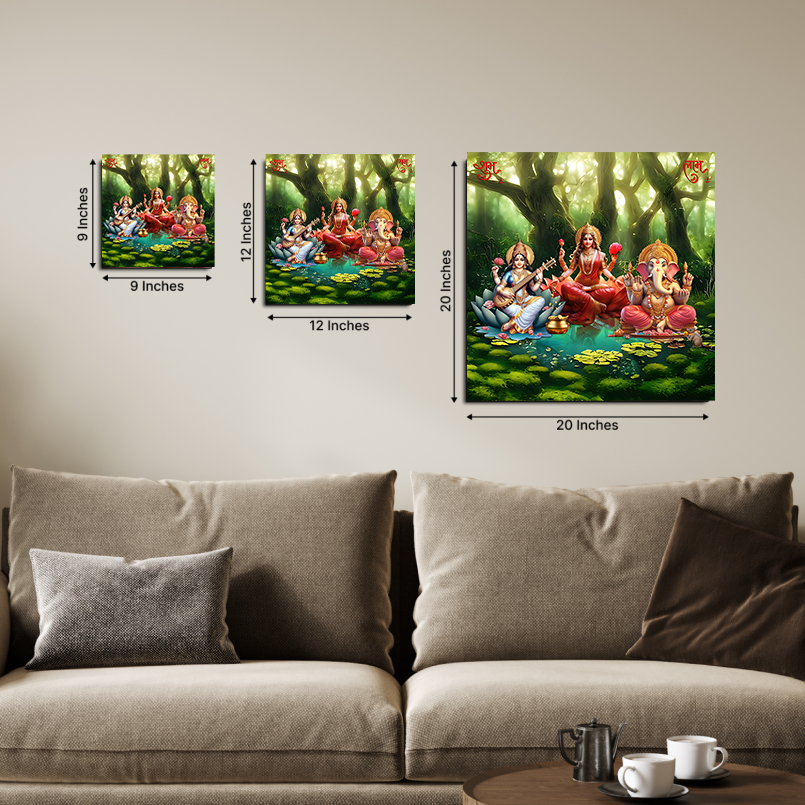 Maa Laxami With Saraswati And Ganessha Wood Print Wall Art