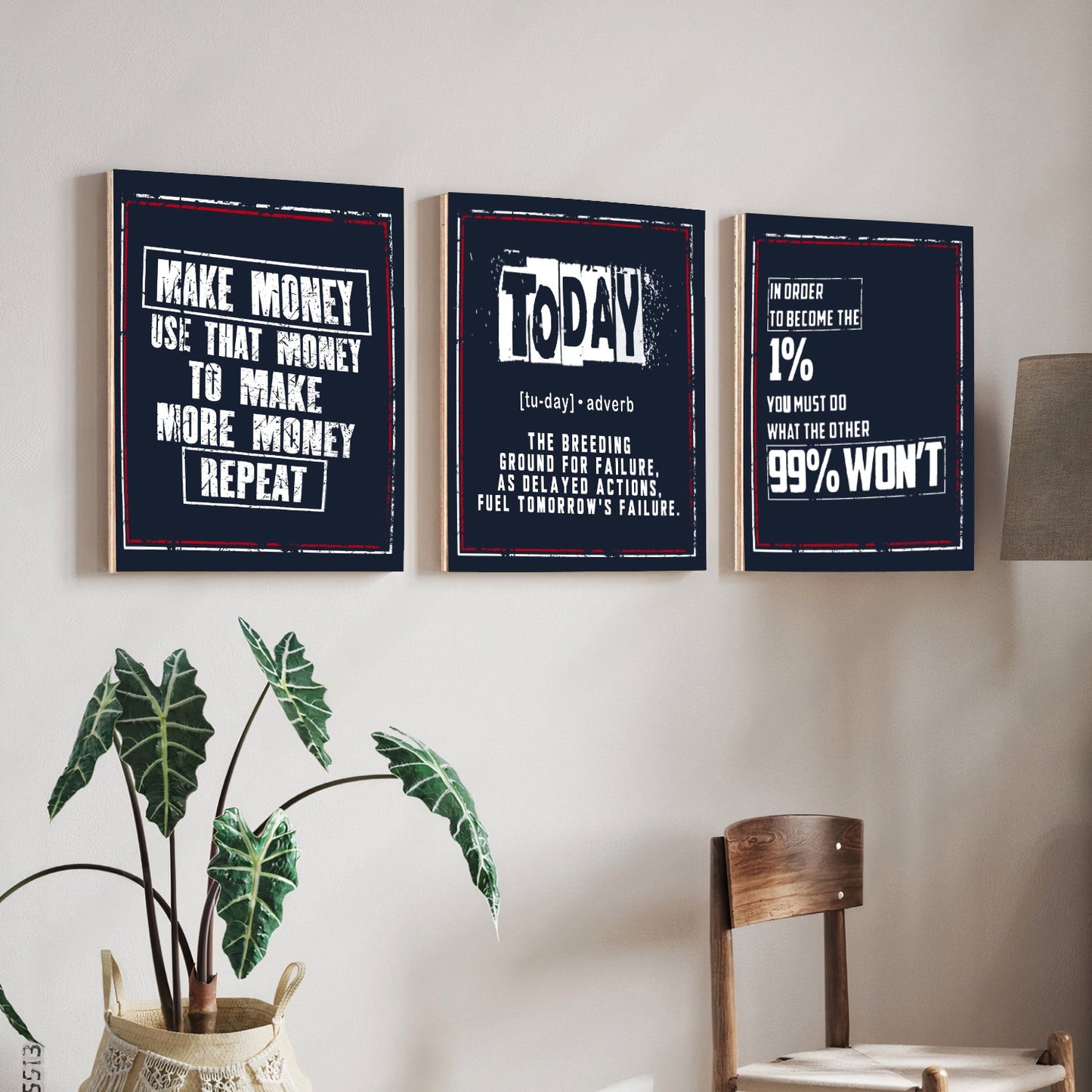 Self Motivational Inspired Quotes Wood Print Wall Art Set of 3