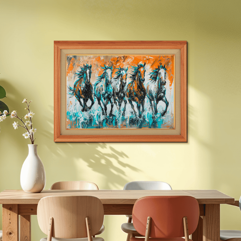 Acrylic Color Five Majestic Horses Wood Print Wall Art 23x17.5 Inches