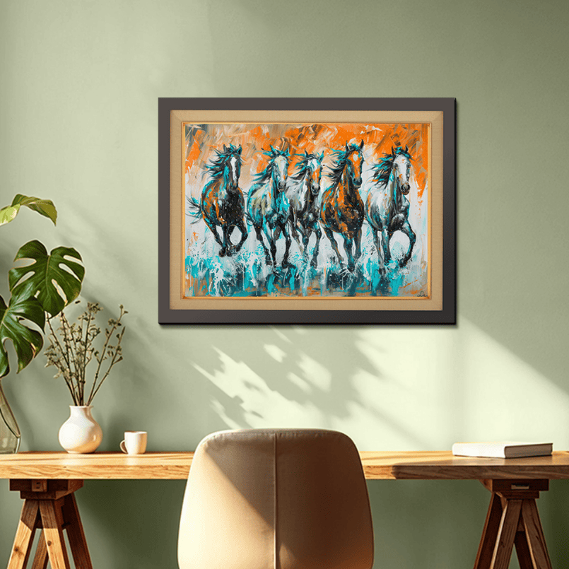 Acrylic Color Five Majestic Horses Wood Print Wall Art 23x17.5 Inches