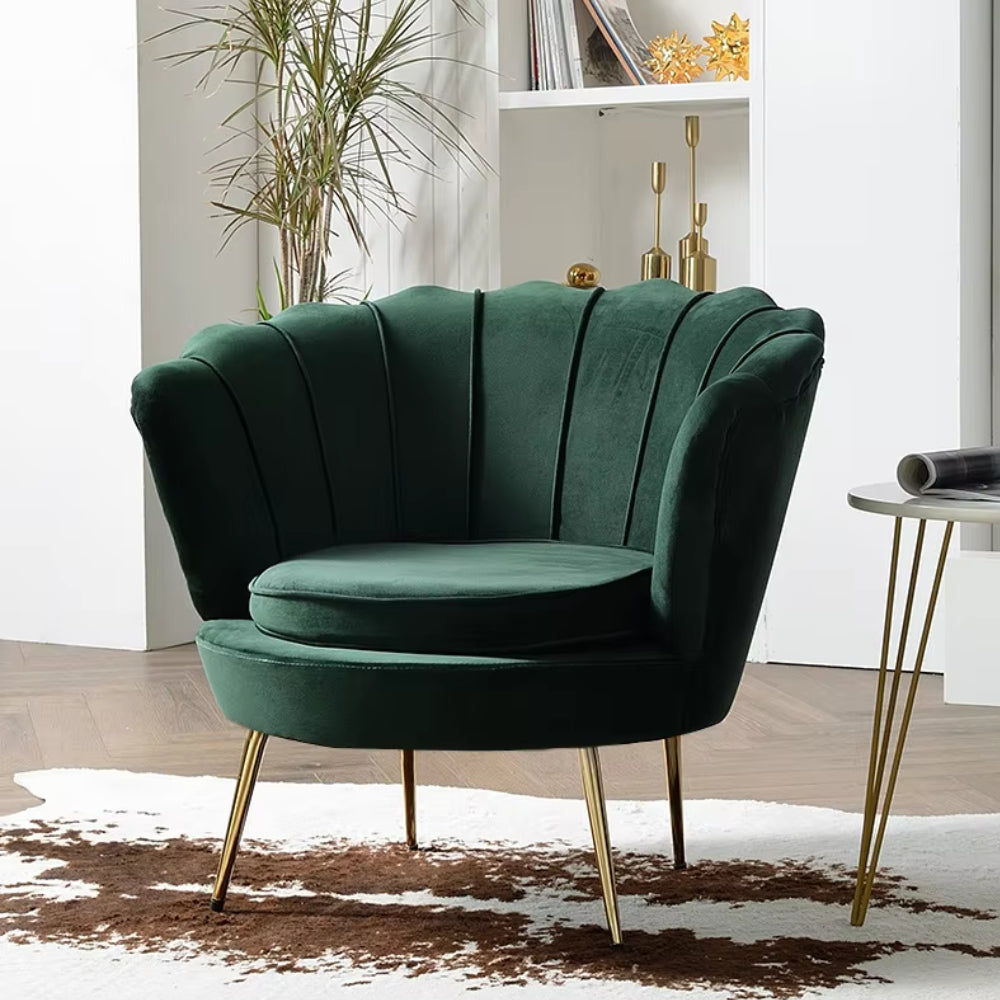 Velvet Fabric With Gold Metal Legs Armchair