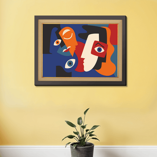 Picasso Style Face Expressions Wood Print Wall Art 23x17.5 Inches