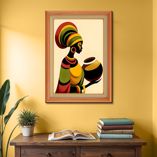 African Lady With Pot Wood Print Wall Art 18x23 Inches