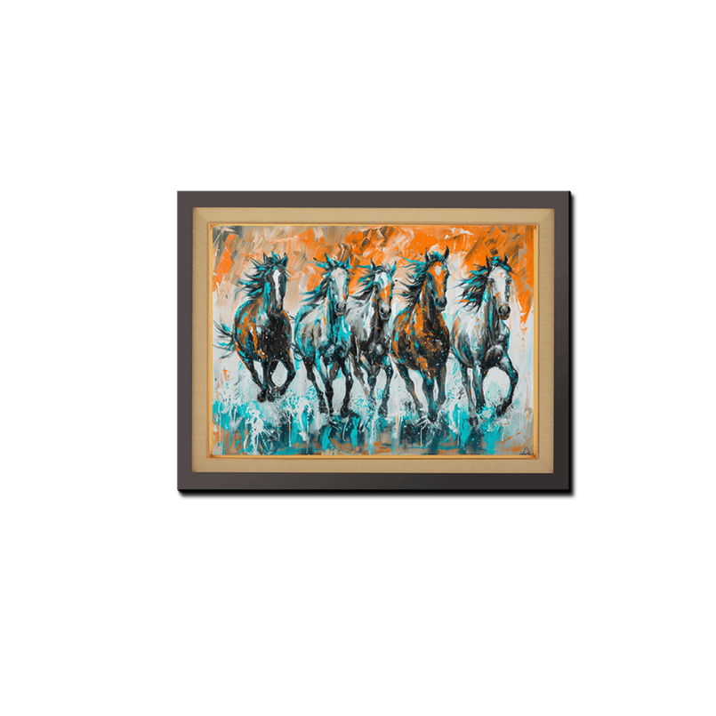 Acrylic Color Five Majestic Horses Wood Print Wall Art 23x17.5 Inches