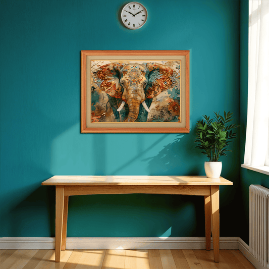 Traditional and Auspicious Elephant Wood Print Wall Art 23x17.5 Inches