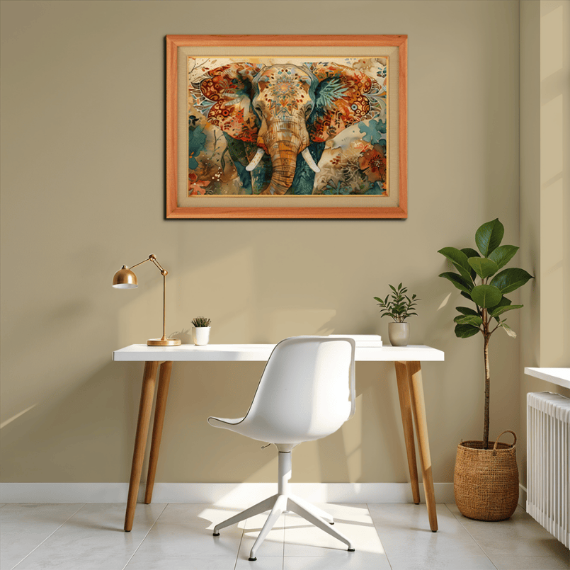 Traditional and Auspicious Elephant Wood Print Wall Art 23x17.5 Inches