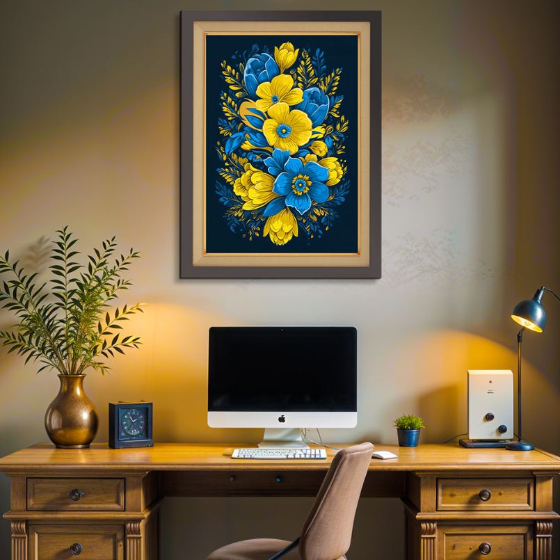 Blue And Yellow Flowers Wood Print Wall Art 18x23 Inches