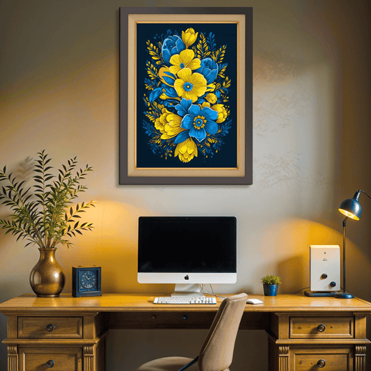 Blue And Yellow Flowers Wood Print Wall Art 18x23 Inches