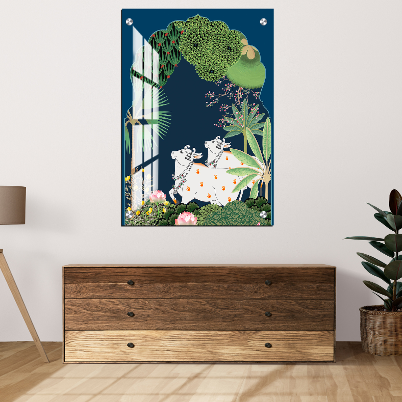 Pichwai Cow Painting Wood Print Wall Art