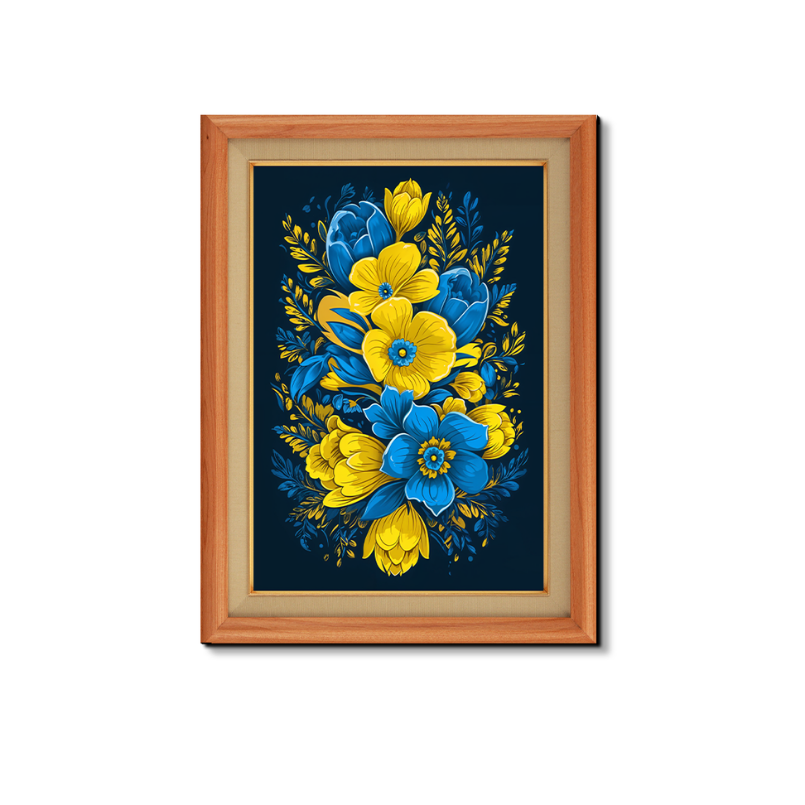 Blue And Yellow Flowers Wood Print Wall Art 18x23 Inches