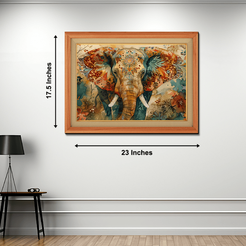 Traditional and Auspicious Elephant Wood Print Wall Art 23x17.5 Inches